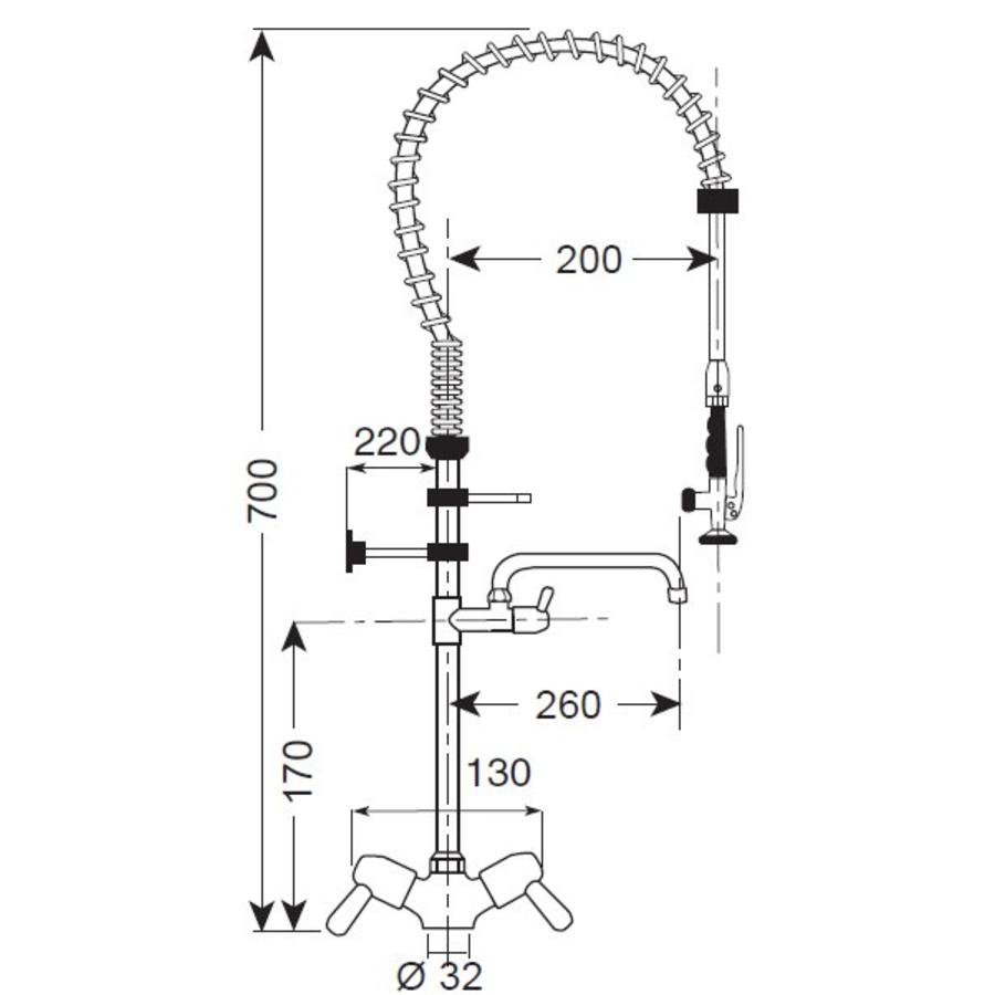 Robinet monobloc pivotant pour douche à pré-rinçage bas