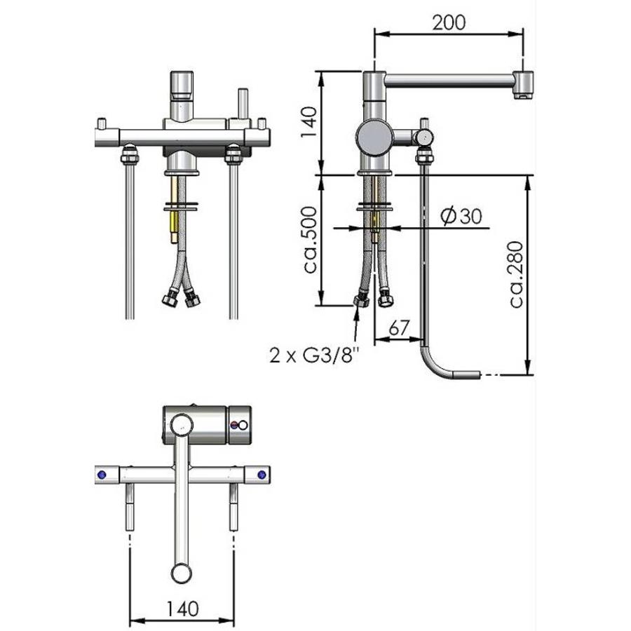 Bar fixture with 1 lever for 2 bins