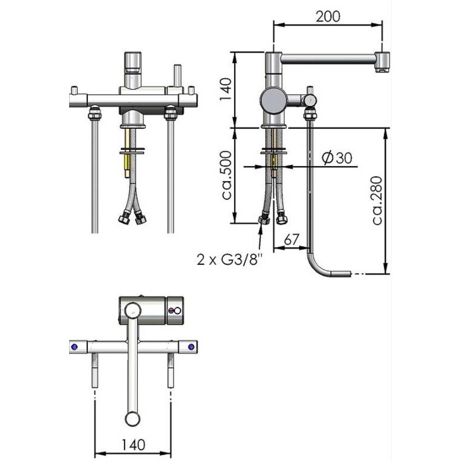 Bar fixture with 1 lever for 2 trays