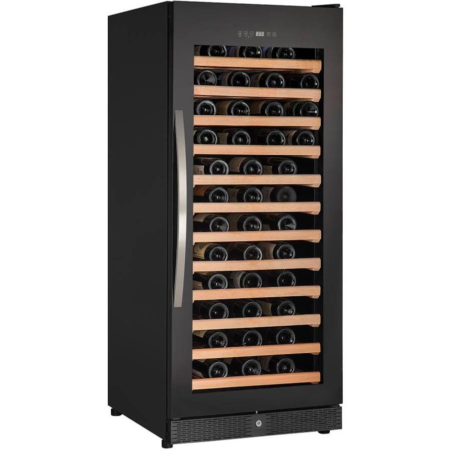 Black wine cooler with glass door 122 bottles