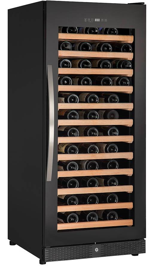 Buy Black wine fridge with glass door 122 bottles online HorecaTraders