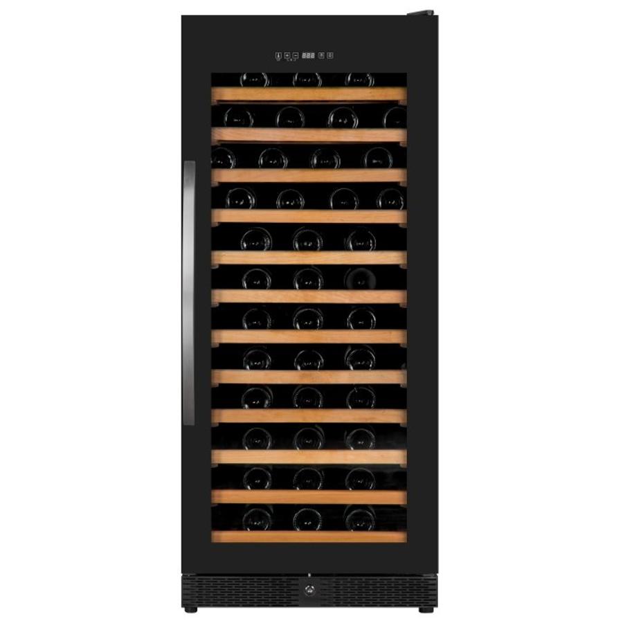 Black wine cooler with glass door 122 bottles