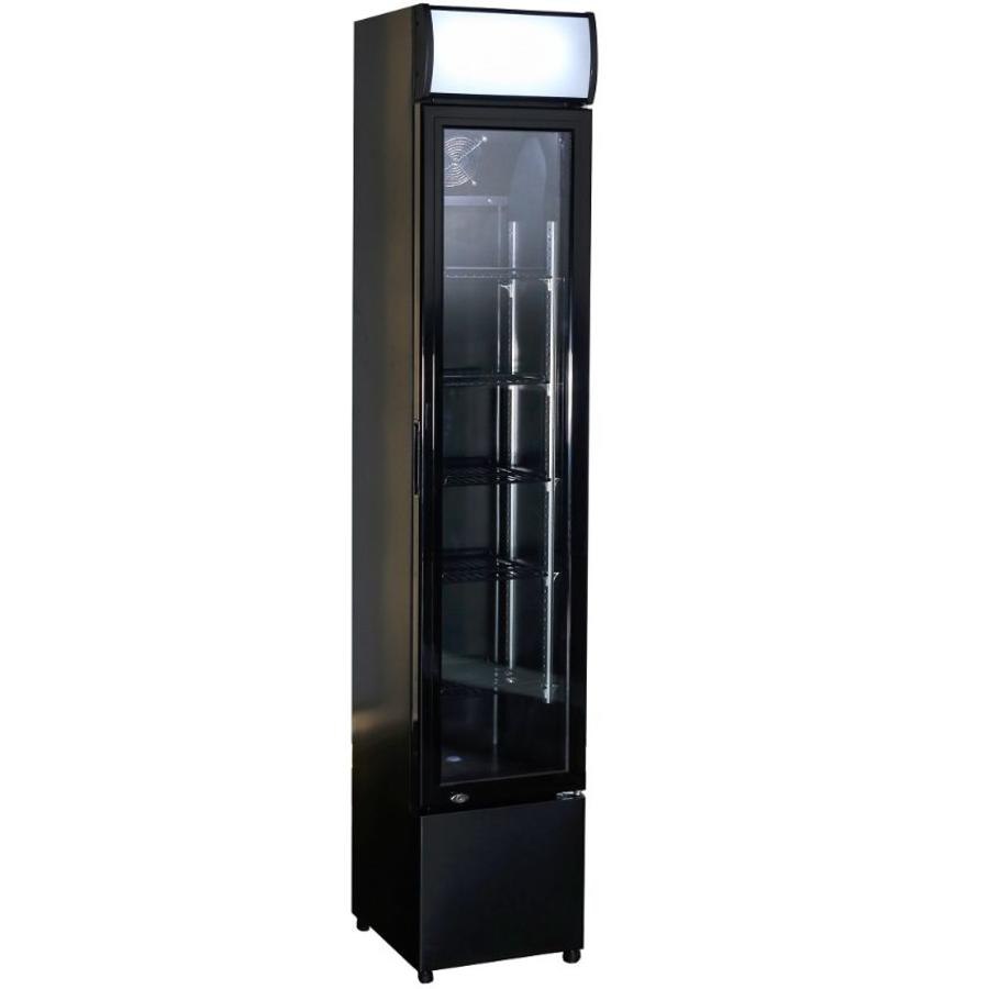 Réfrigérateur étroit noir avec porte vitrée | 105 litres