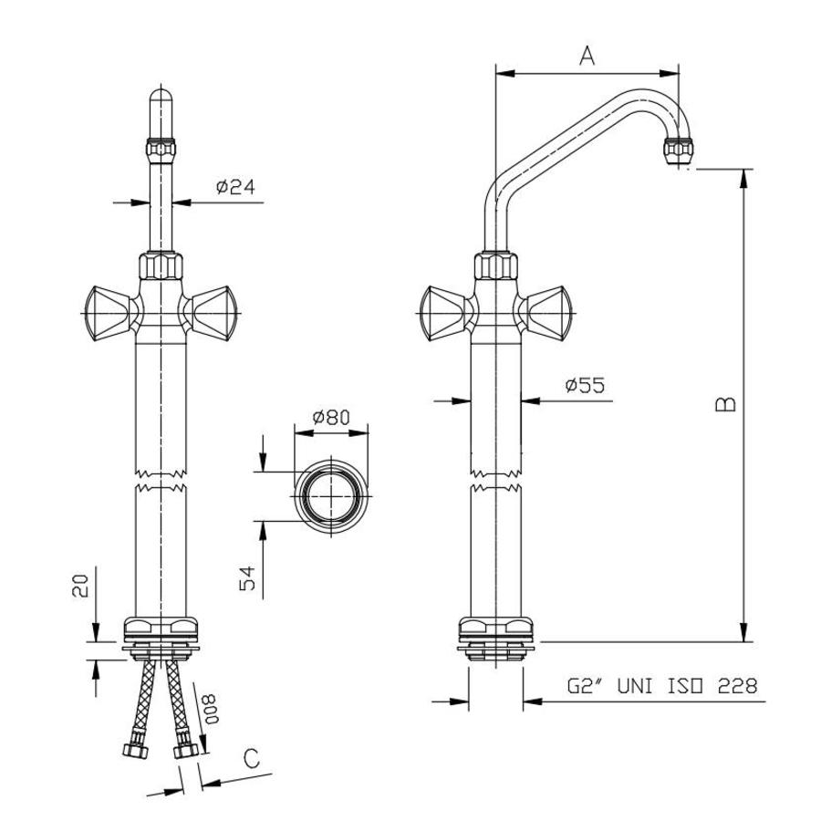 Column tap | 29cm Swivel Spout | 2 Buttons