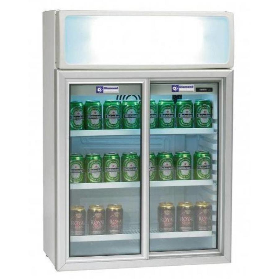Bottle Fridge | White | 2 Glass Sliding Doors | 100 litres