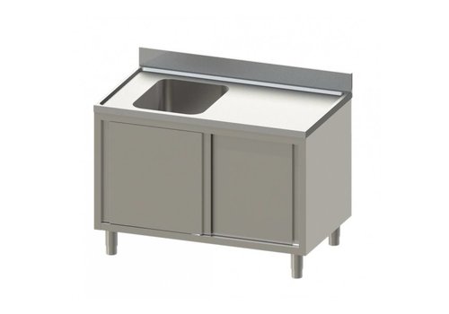  HorecaTraders Stainless steel sink with sliding doors | 140x60x90 cm 