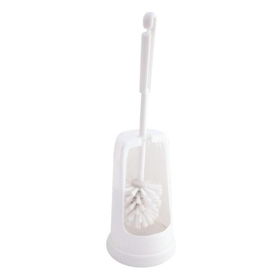 Toilet brush with open plastic holder