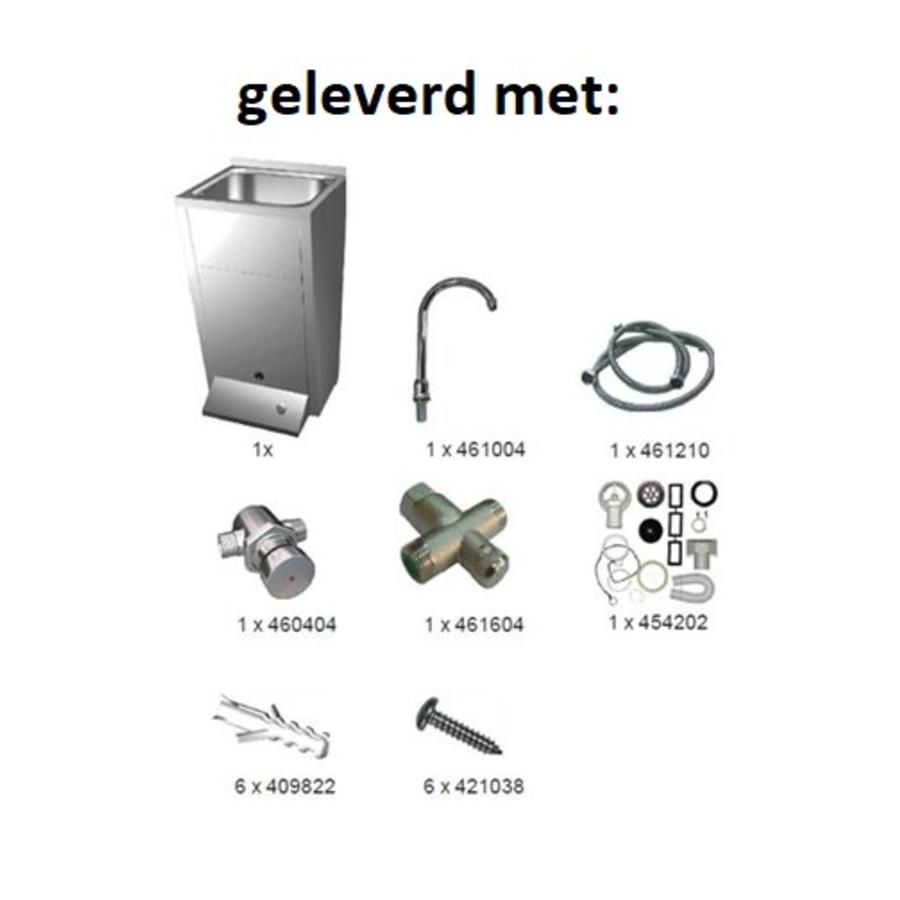 Lavabo en acier inoxydable avec commande au pied et poubelle