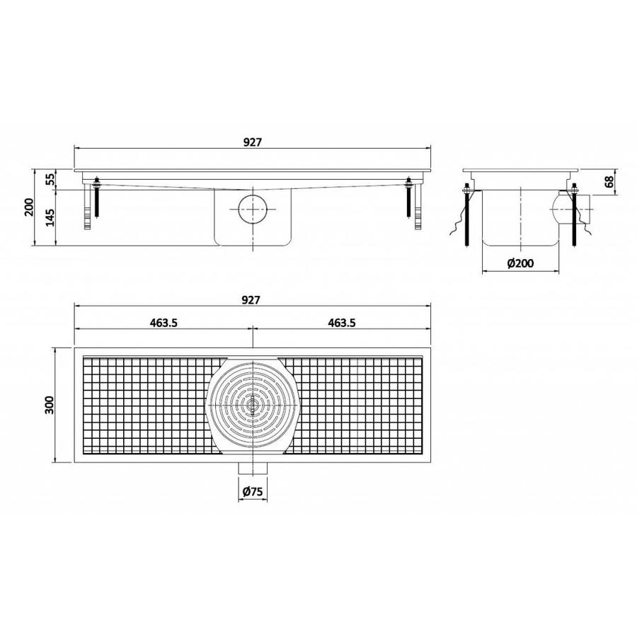 Stainless steel floor drain 30 x 92.7 x 20 cm