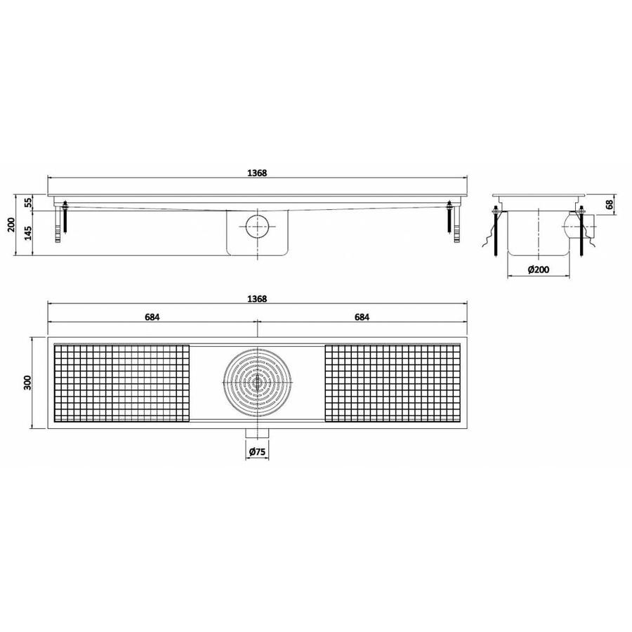 Stainless steel floor drain 30 x 136.8 x 14 cm