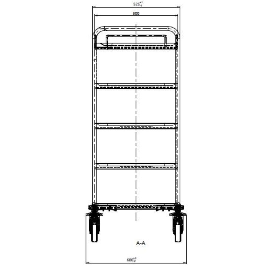 RVS serveerwagen | 3 plateaus | 90x60x95 cm