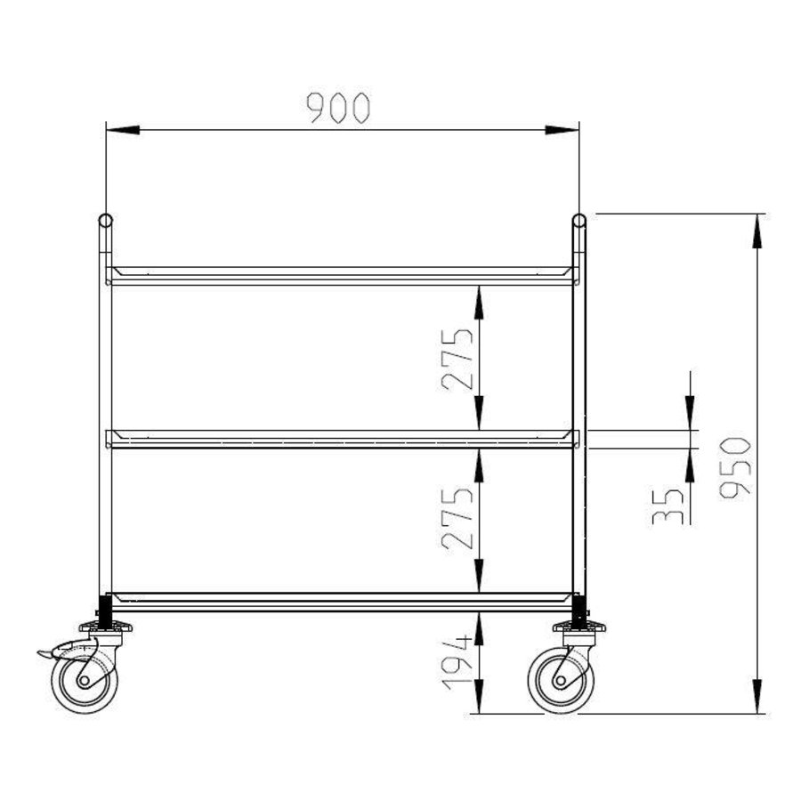 Chariot de service en acier inoxydable | 3 étagères | 100x65x95 cm