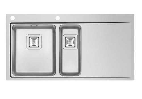  HorecaTraders Plan de travail en acier inoxydable | Éviers à gauche | 2x Évier 340 x 400 x 200 mm / 170 x 400 x 140 mm 