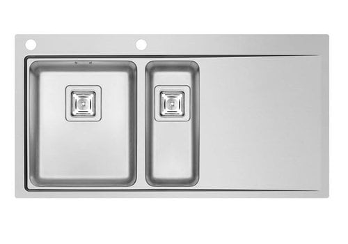  HorecaTraders Stainless steel sink table top | Sinks Links | 2x sink 340 x 400 x 200mm / 170 x 400 x 140mm 