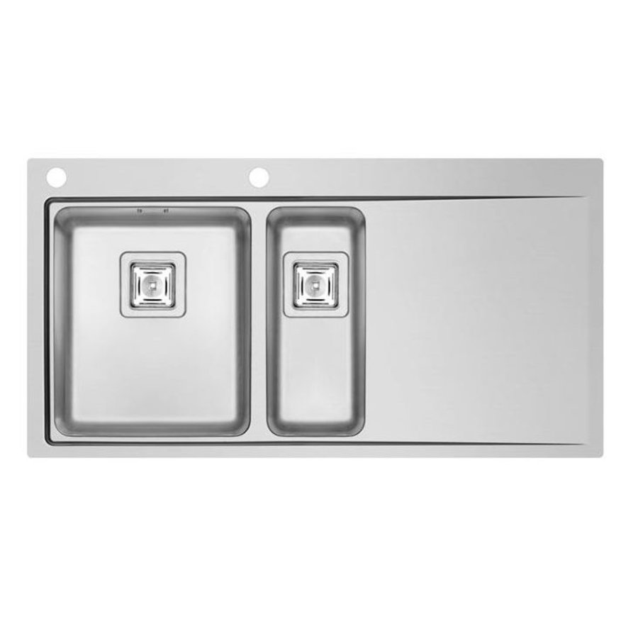 Plan de travail en acier inoxydable | Éviers à gauche | 2x Évier 340 x 400 x 200 mm / 170 x 400 x 140 mm