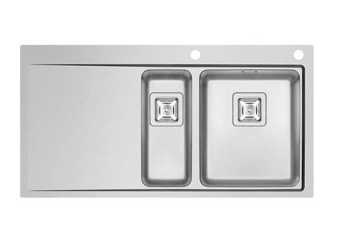  HorecaTraders Plan de travail en acier inoxydable | Éviers à droite | 2x Évier 340 x 400 x 200 mm / 170 x 400 x 140 mm 