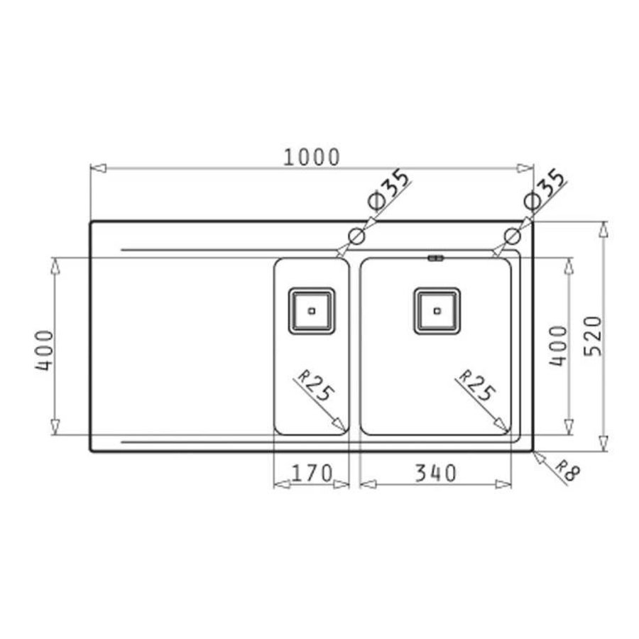 Plan de travail en acier inoxydable | Éviers à droite | 2x Évier 340 x 400 x 200 mm / 170 x 400 x 140 mm