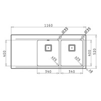 Stainless steel sink table top | 2x Sinks Right 340 x 400 x 200mm