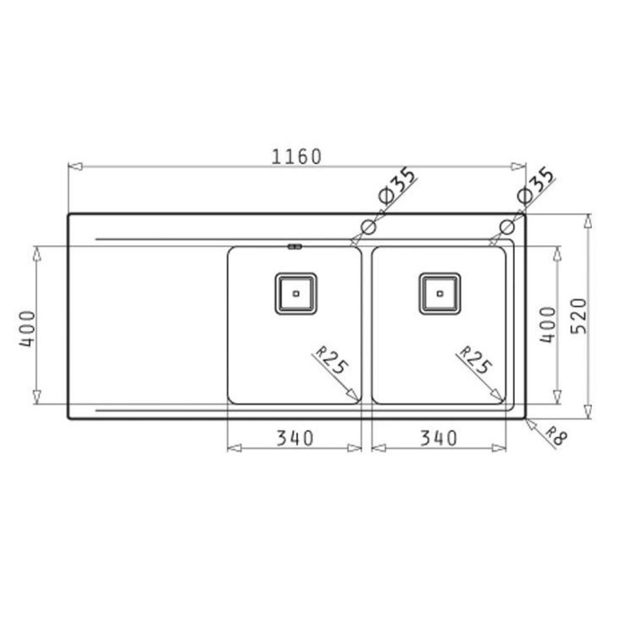 RVS Spoeltafelblad | 2x Spoelbakken Rechts 340 x 400 x 200mm