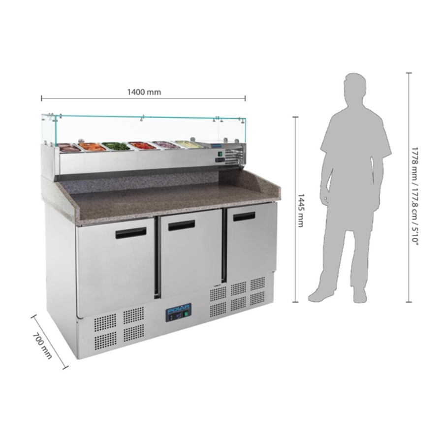 Polar gekoelde pizza/sandwich prepareercounter | 368ltr