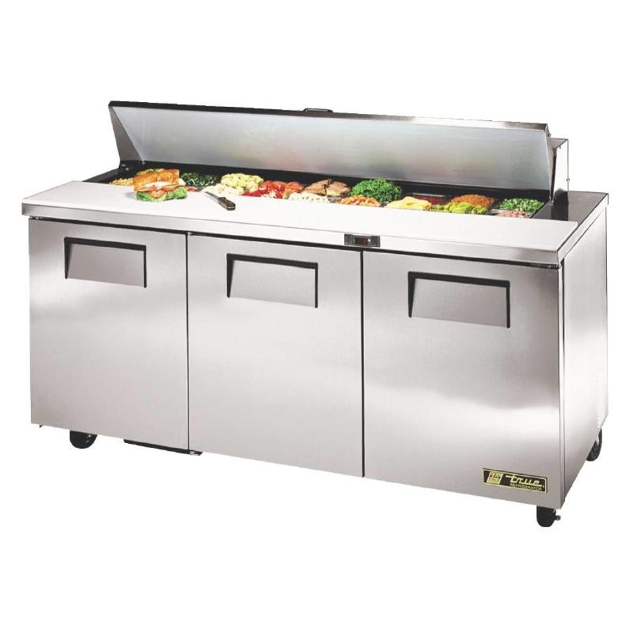 Saladette 3 portes, 538 litres, fournie avec 18 bacs GN 1/6