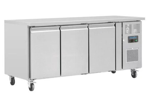  HorecaTraders Refrigerated workbench with wheels | stainless steel | 3-door | 417L 