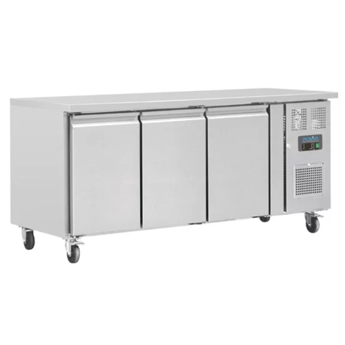  Polar Refrigerated workbench with wheels | stainless steel | 3-door | 417L 