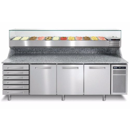  Afinox Établi à pizza | acier inoxydable | 256x80x(h)104 cm 