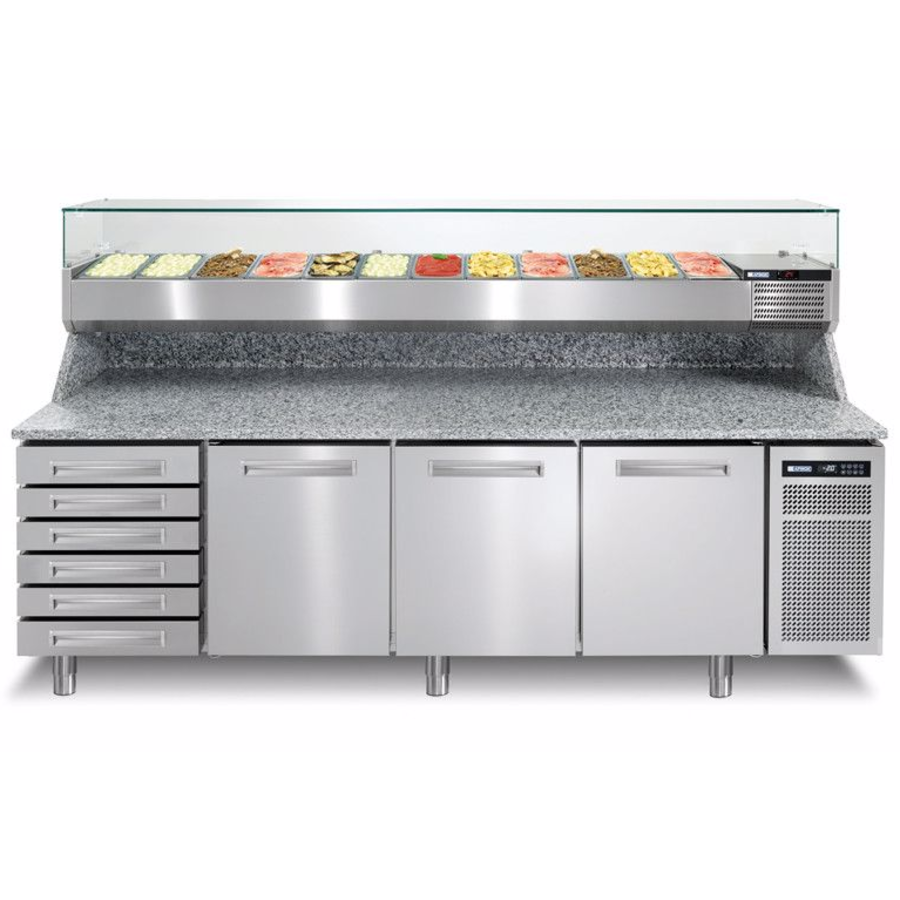 Pizza workbench | stainless steel | 256x80x (h) 104 cm