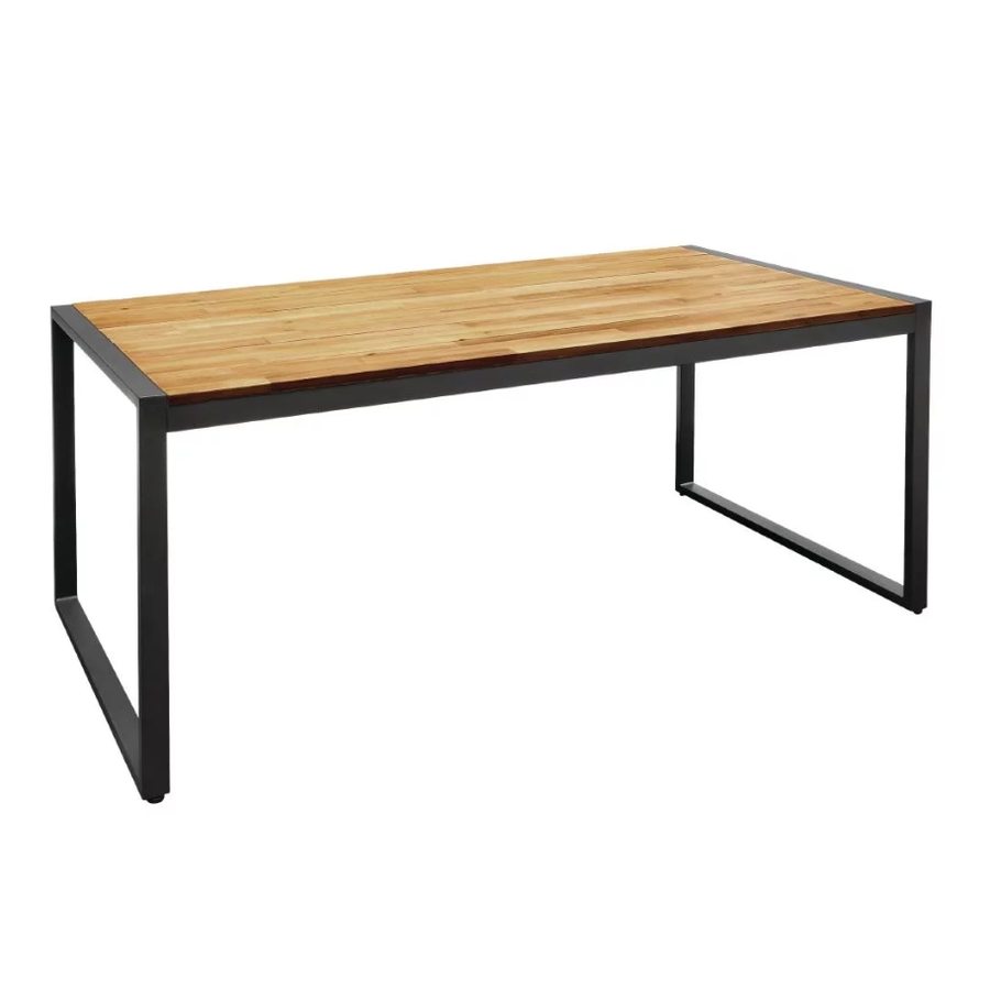 Table industrielle rectangulaire en acier et bois d'acacia