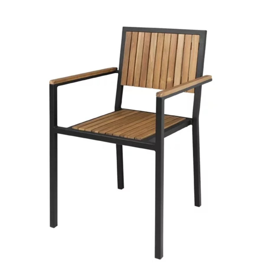 Chaises en acier et bois d'acacia avec accoudoirs | 4 pièces