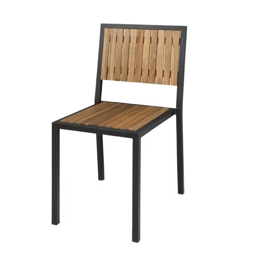 Steel and Acacia wood Chairs without Armrests 4 pieces