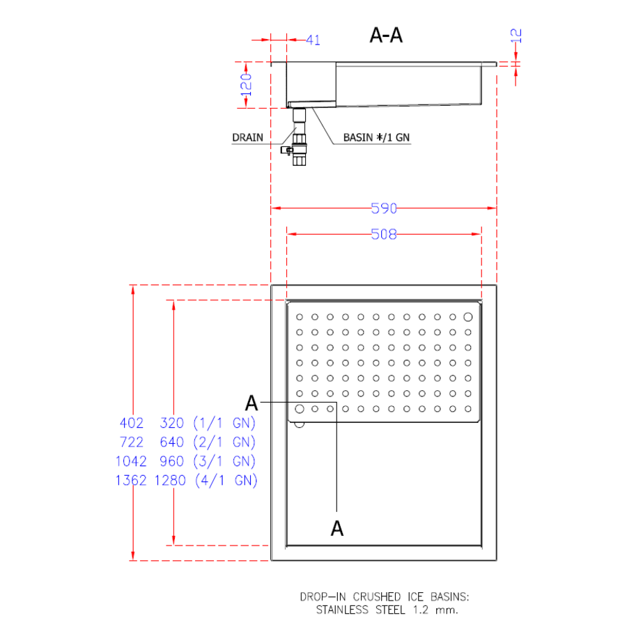 Crushed Ice Bak | 2/1 GN Inbouw | RVS AISI 304