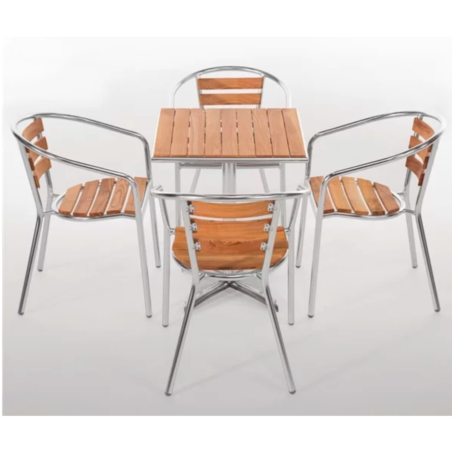 Patio Chair Wood/Aluminium with Armrest | 4 pieces