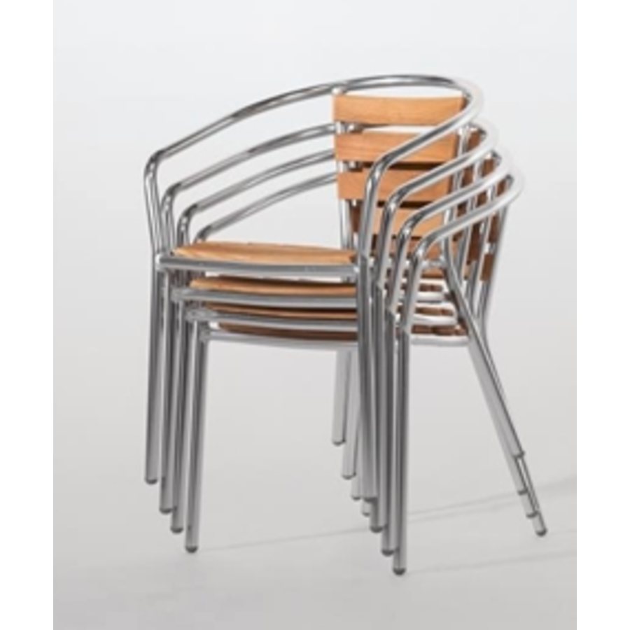 Chaise de terrasse Bois/Aluminium avec accoudoirs | 4 pièces