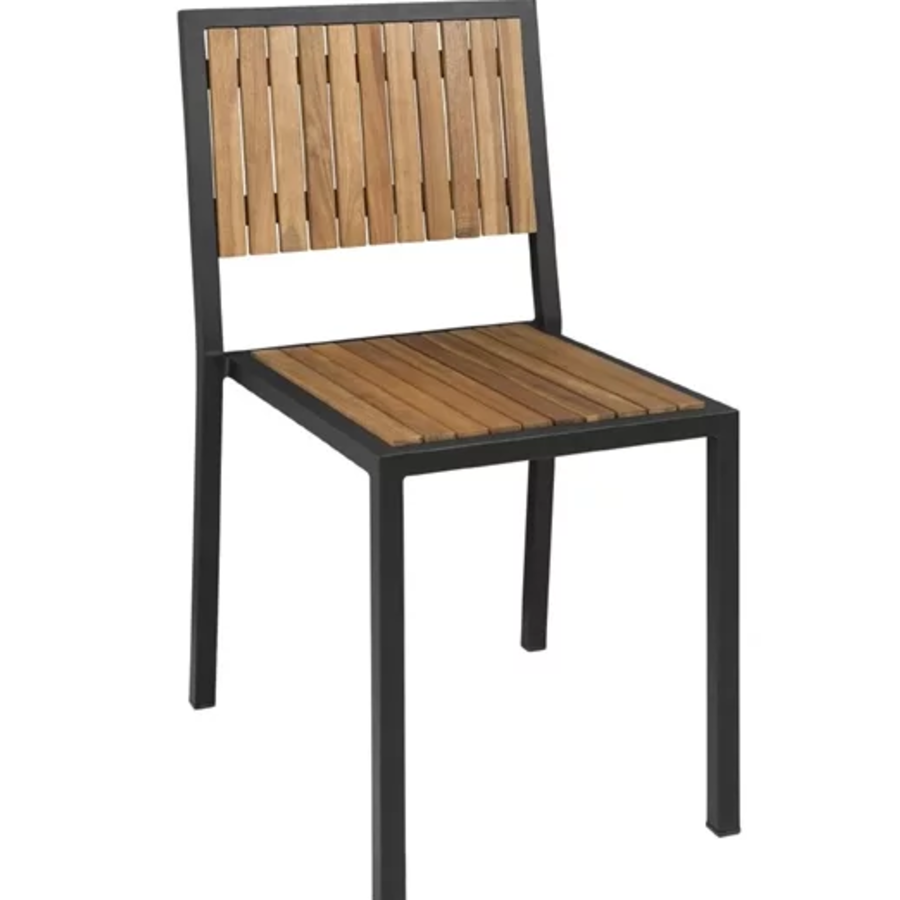 Steel and Acacia wood Chairs without Armrests 4 pieces