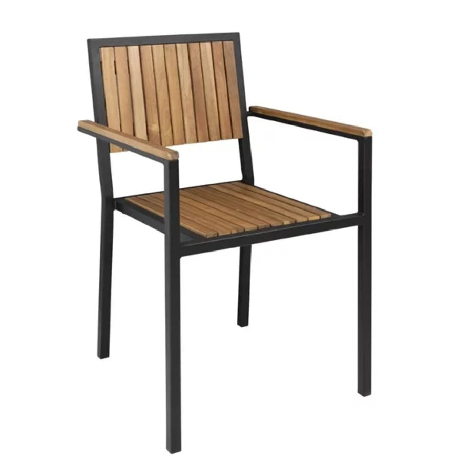 Chaises en acier et bois d'acacia avec accoudoirs | 4 pièces