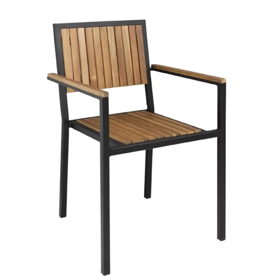 Steel and Acacia Wood Chairs with Armrests 4 pieces