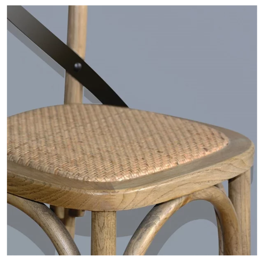 Wooden barstool with crossed backrest