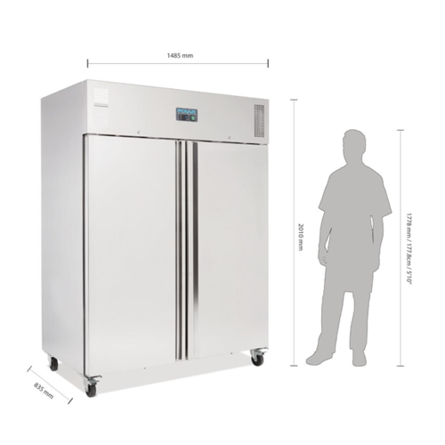  Polar Professioneller 2-türiger Gefrierschrank | Edelstahl | 1300L 