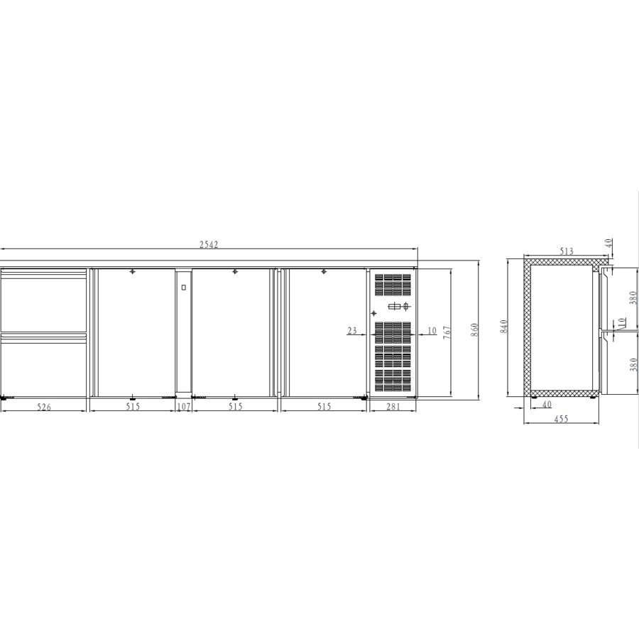 Barkühlschrank | 3 Türen | 2 Laden