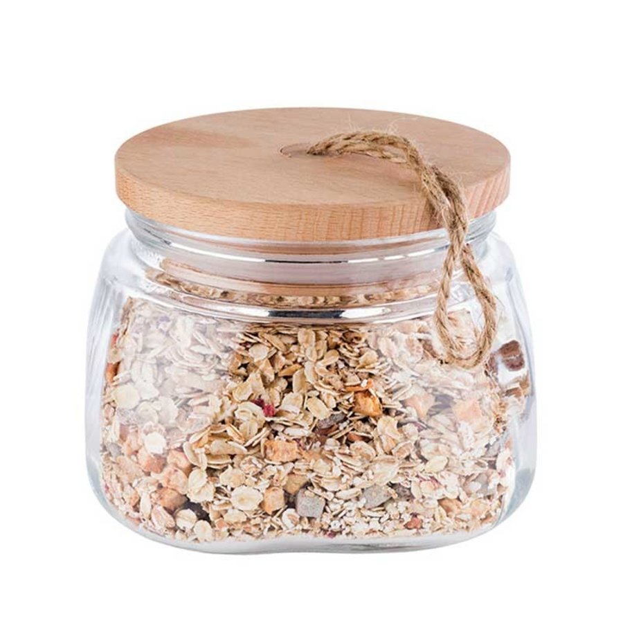 Bocal en verre avec couvercle en bois (3 tailles)