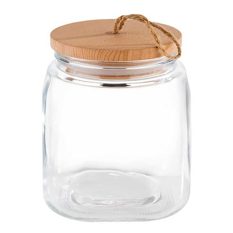 Bocal en verre avec couvercle en bois (3 tailles)