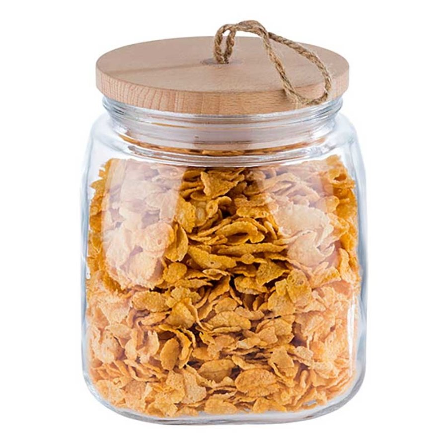 Bocal en verre avec couvercle en bois (3 tailles)