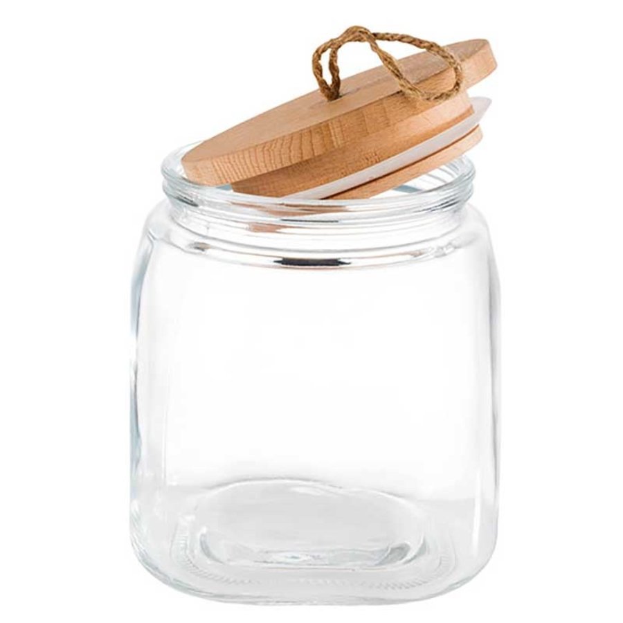 Bocal en verre avec couvercle en bois (3 tailles)