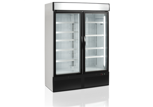  HorecaTraders Congélateur vitrine en acier avec deux portes vitrées Noir | 984 litres 