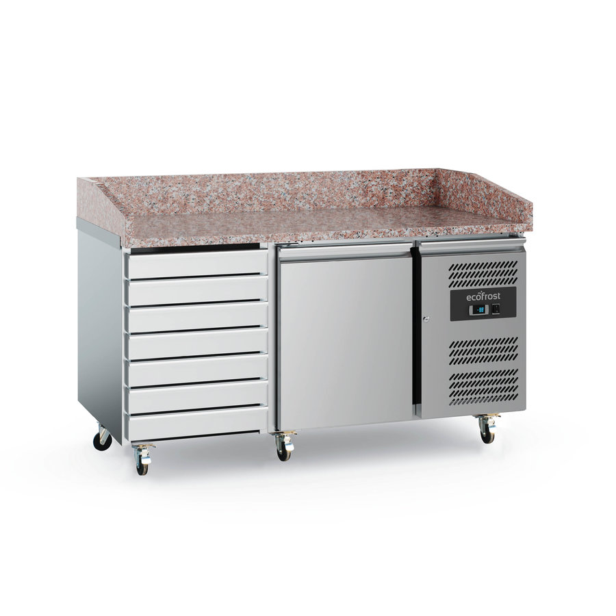 Pizza workbench | stainless steel | 1 door and 7 drawers