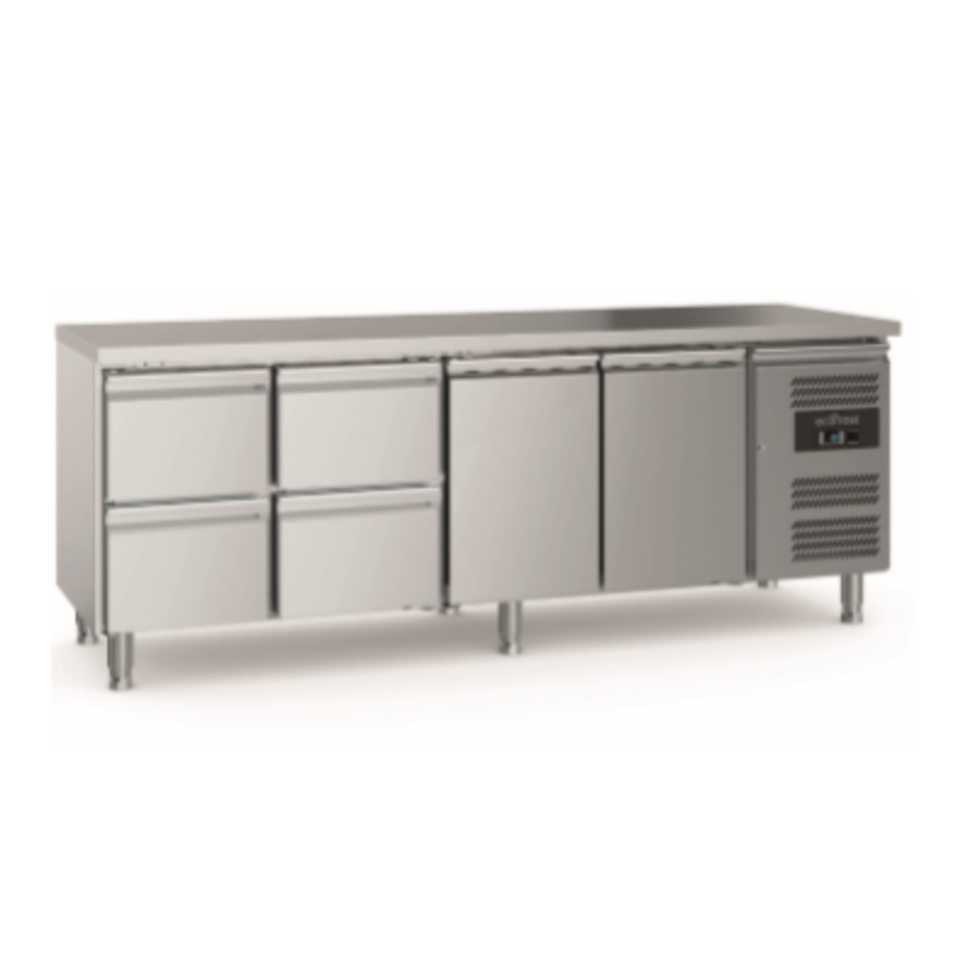 Banc de travail réfrigéré Ecofrost 700 | 2 portes 4 tiroirs | Avec pieds réglables