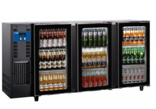  HorecaTraders Réfrigérateur de bar en verre | 3 portes | 579 litres | 206,5 x 56,5 x (H) 89/90,5 cm 