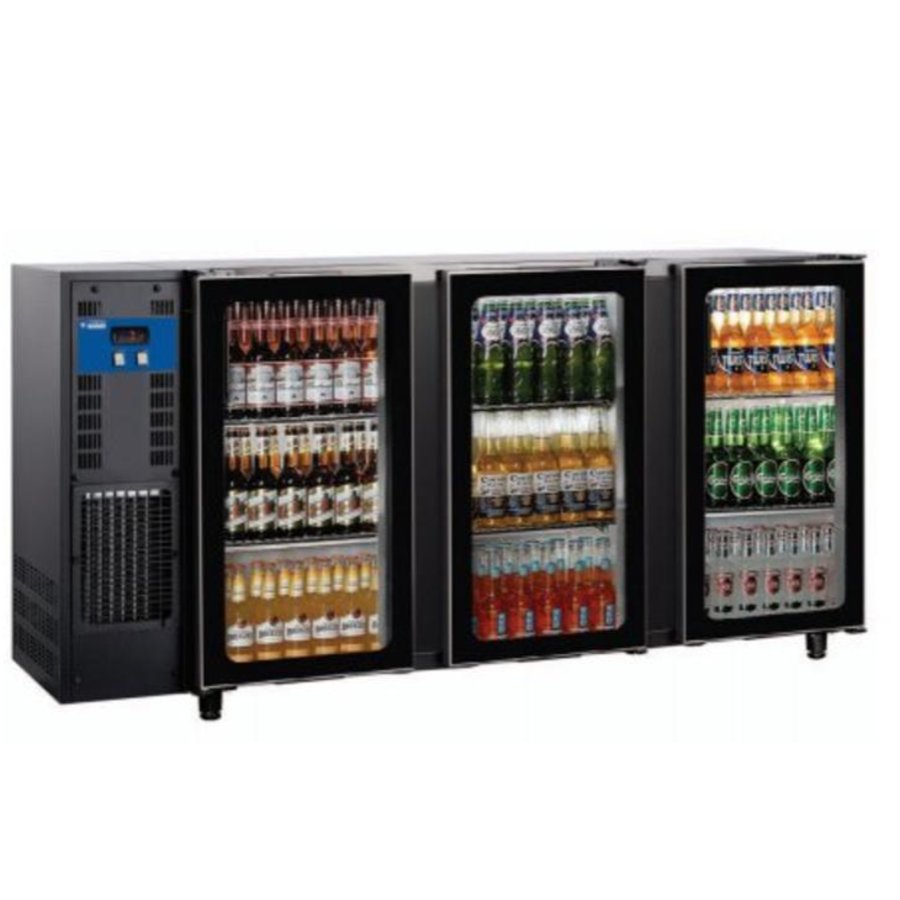 Réfrigérateur de bar en verre | 3 portes | 579 litres | 206,5 x 56,5 x (H) 89/90,5 cm
